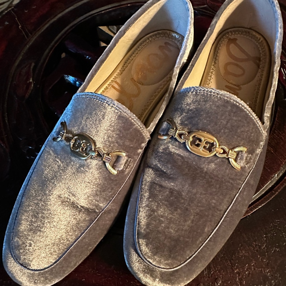 Sam Edelman Gray Silver Loafers with Gold Accent